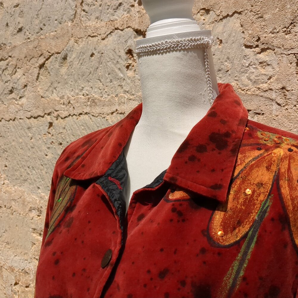 Alex Kim Floral Painted Red Fall Jacket - Picture 2 of 12